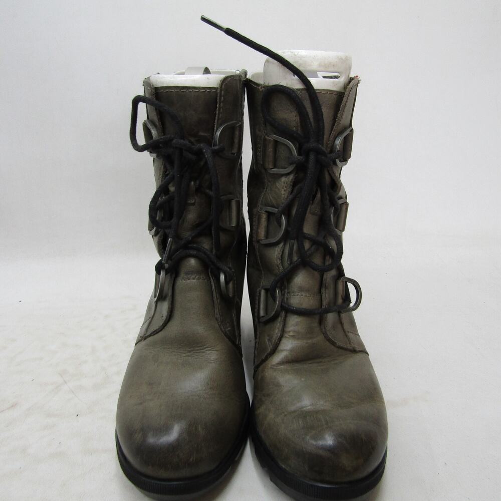 Sorel Womens Sz 7 M Gray Leather Lace Up Wedge Ankle Fashion Boots Bootie - Picture 5 of 11